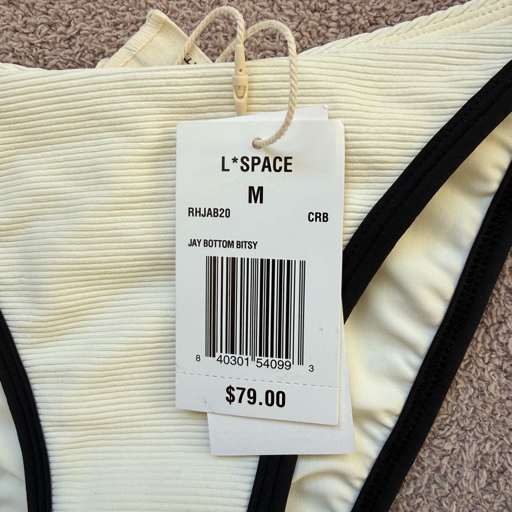 NEW - L*SPACE - Ribbed Jay Bikini BITSY Bottom - CREAM/BLACK - Picture 3 of 6